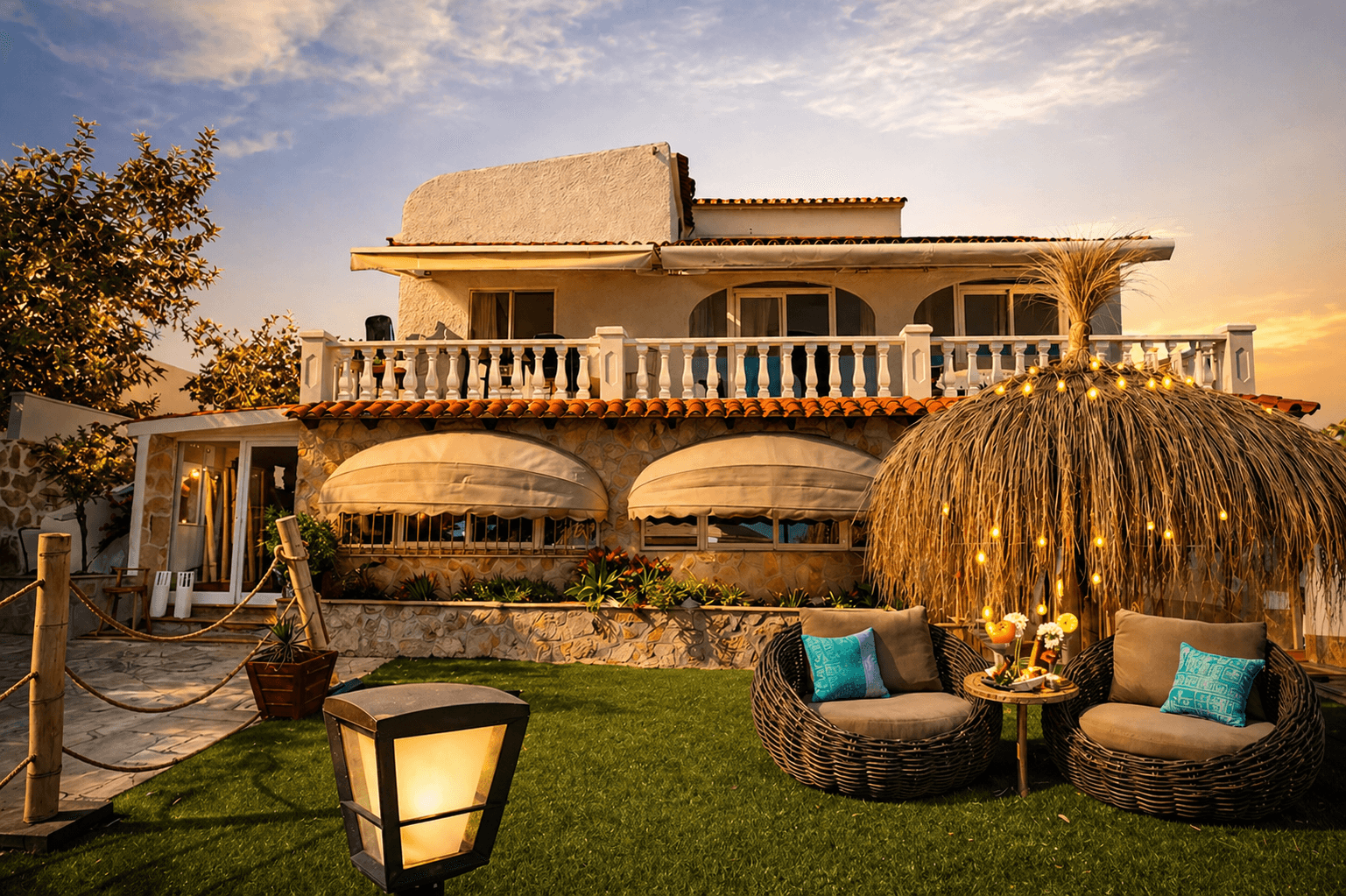 Villa Coco de Luxe in Calpe, tuin bij zonsondergang, boek nu direct